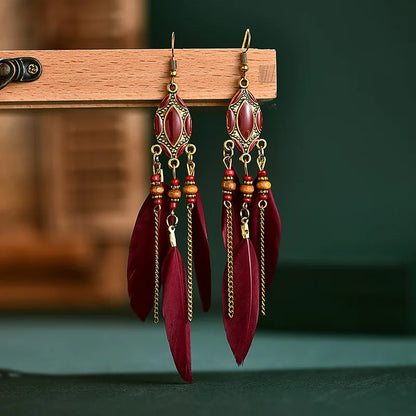 Long Tassle Feather Earrings