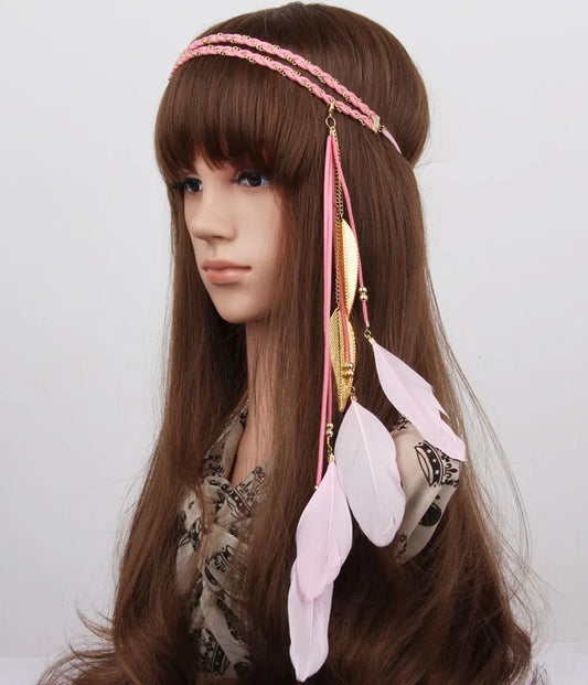 Boho Feather Headbands! Light Pink