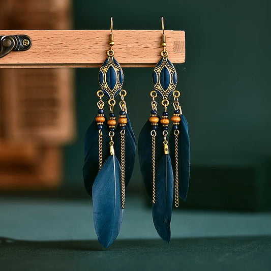 Long Tassle Feather Earrings