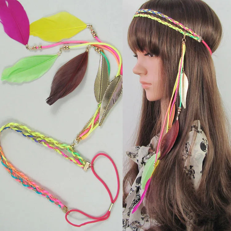 Boho Feather Headbands! Colourful Neon