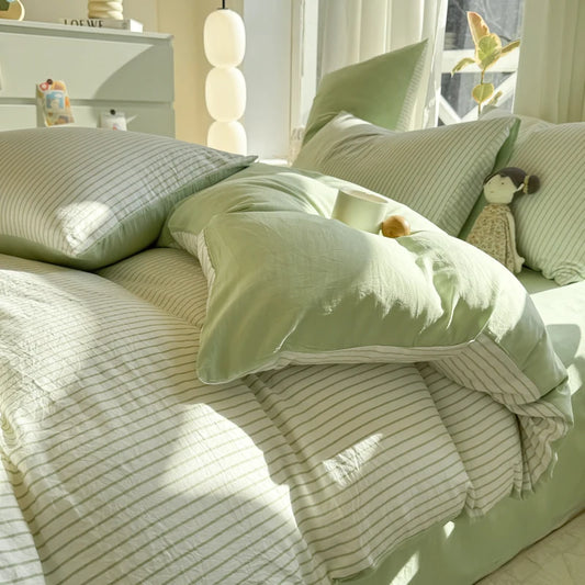 Green Striped Duvet Set