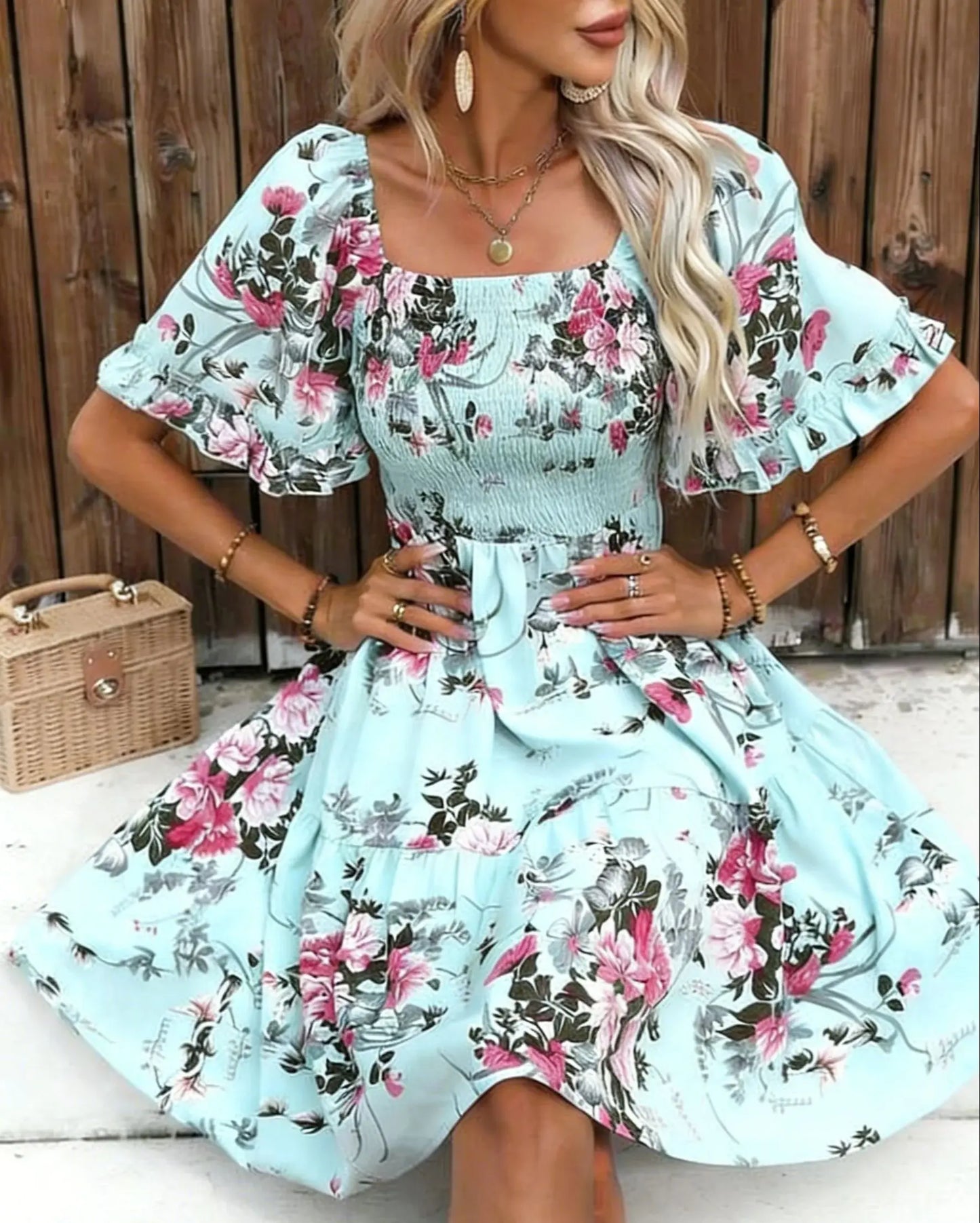 Boho Floral Smocked Dress