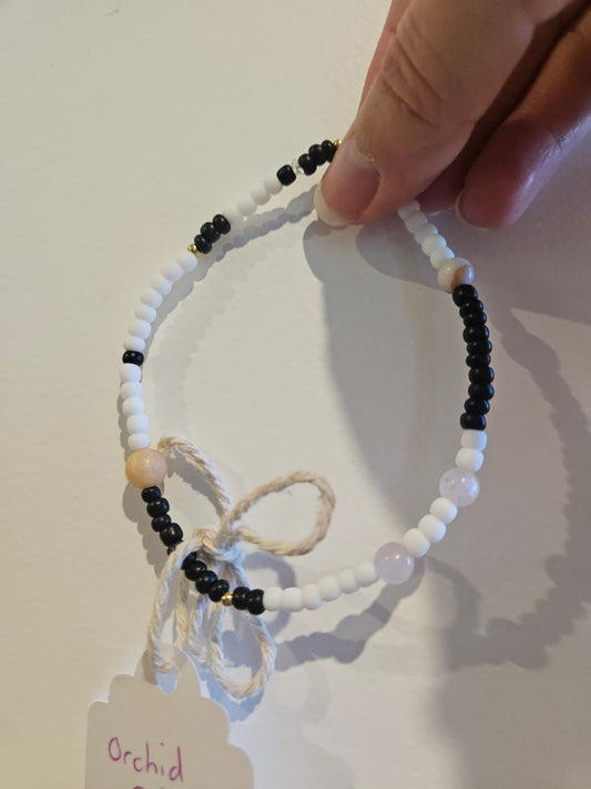 Gemstone and Seed Bead Anklets Simplicity & Clarity - Orchid Calcite, Pink Aventurine