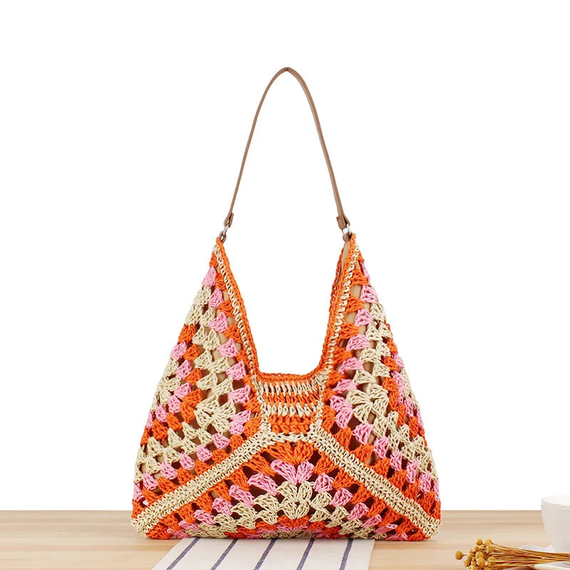 Straw Bohemian Bag Orange 34cmx35cmx1cm