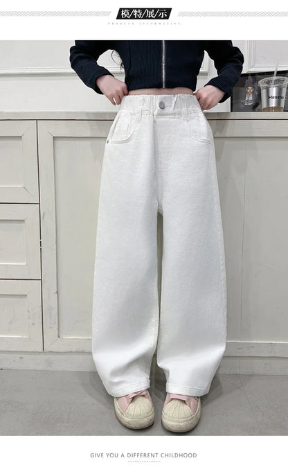 White Straight Jeans with Bows