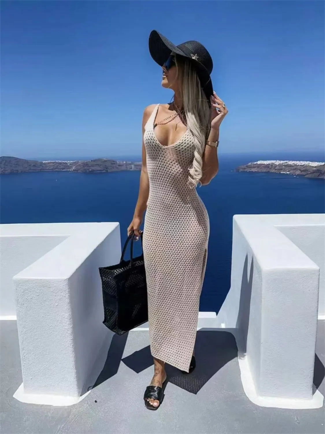 Slit Sweater Maxi Dress Beige