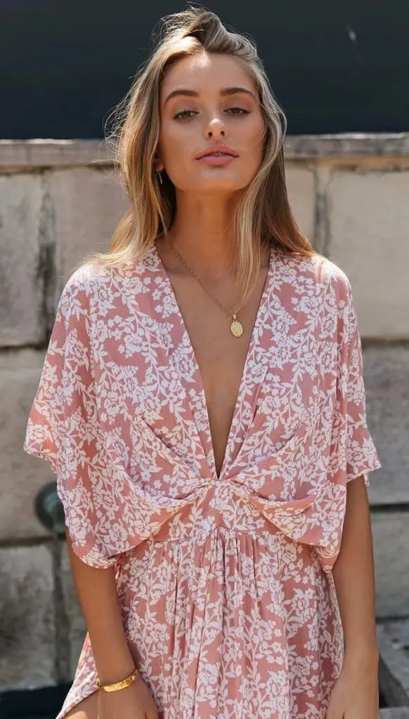 Summer-Long V Neck Dress