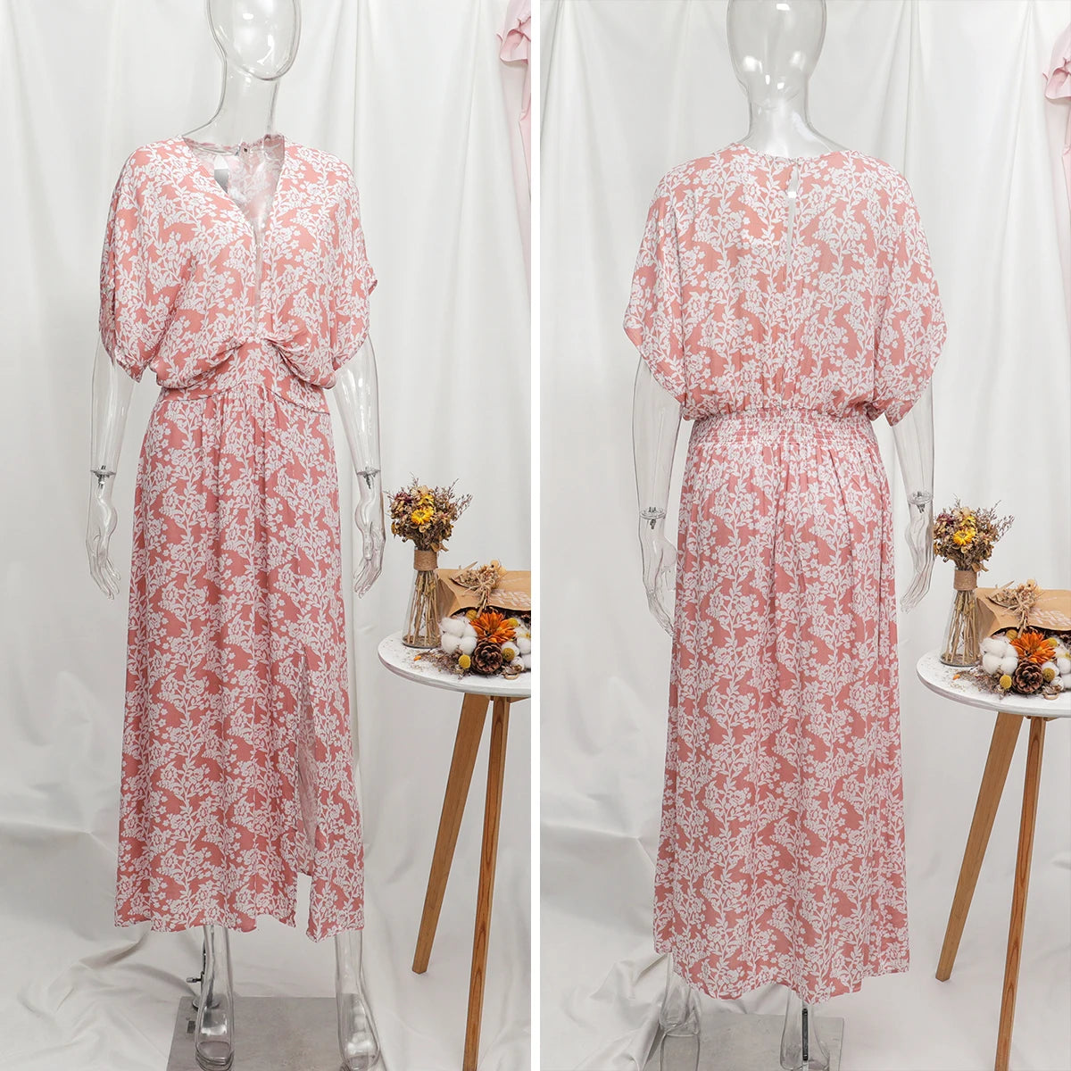 Summer-Long V Neck Dress