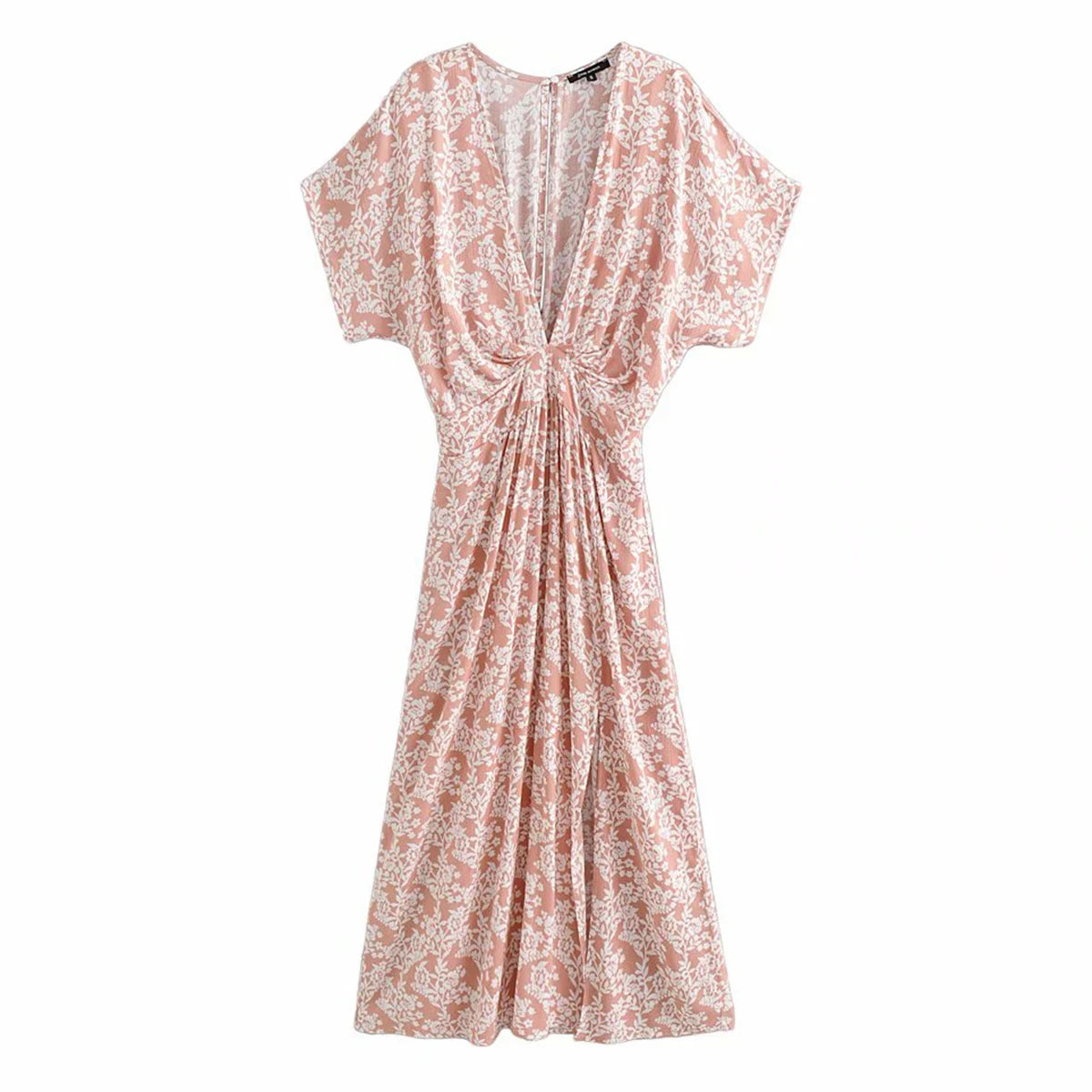 Summer-Long V Neck Dress Pink