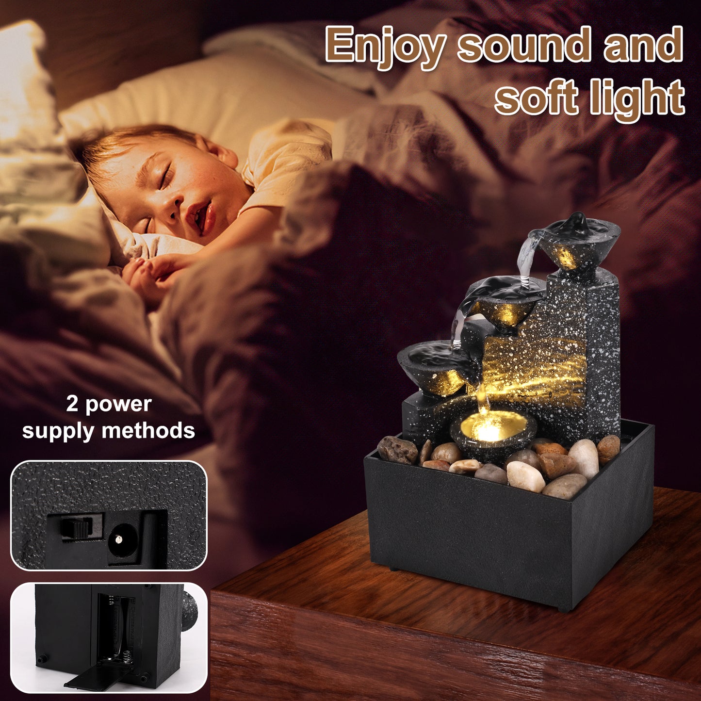 Tabletop Waterfall Home Decor for Relaxation Light Grey