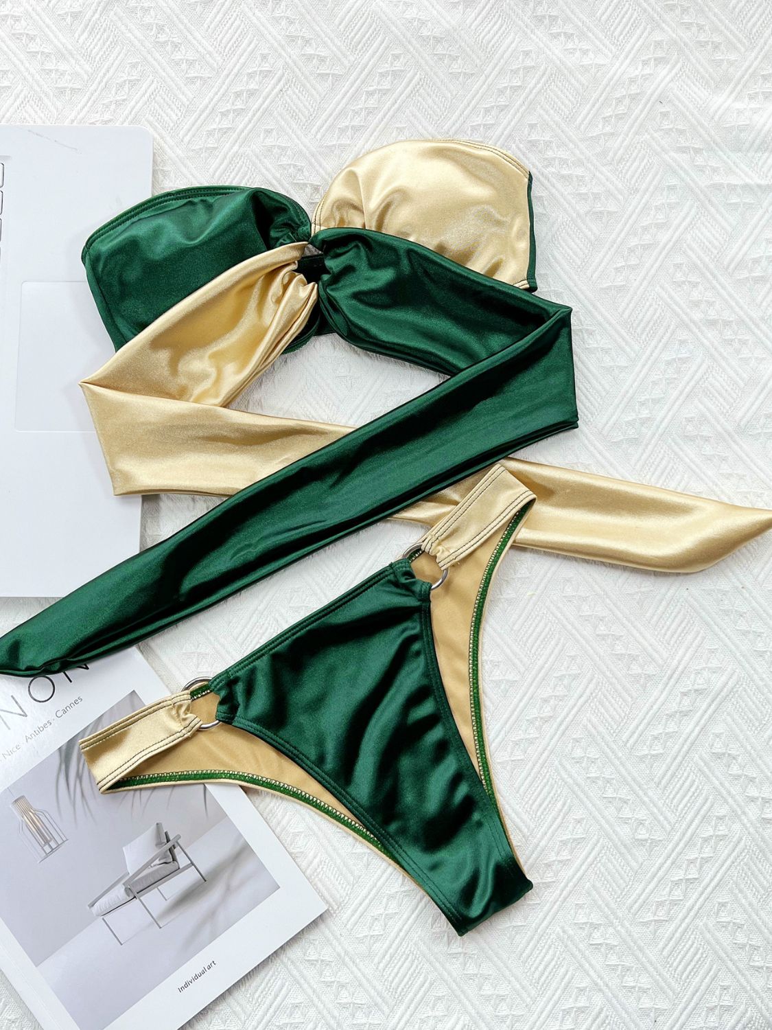 Two-Tone Tied Bikini Set Forest
