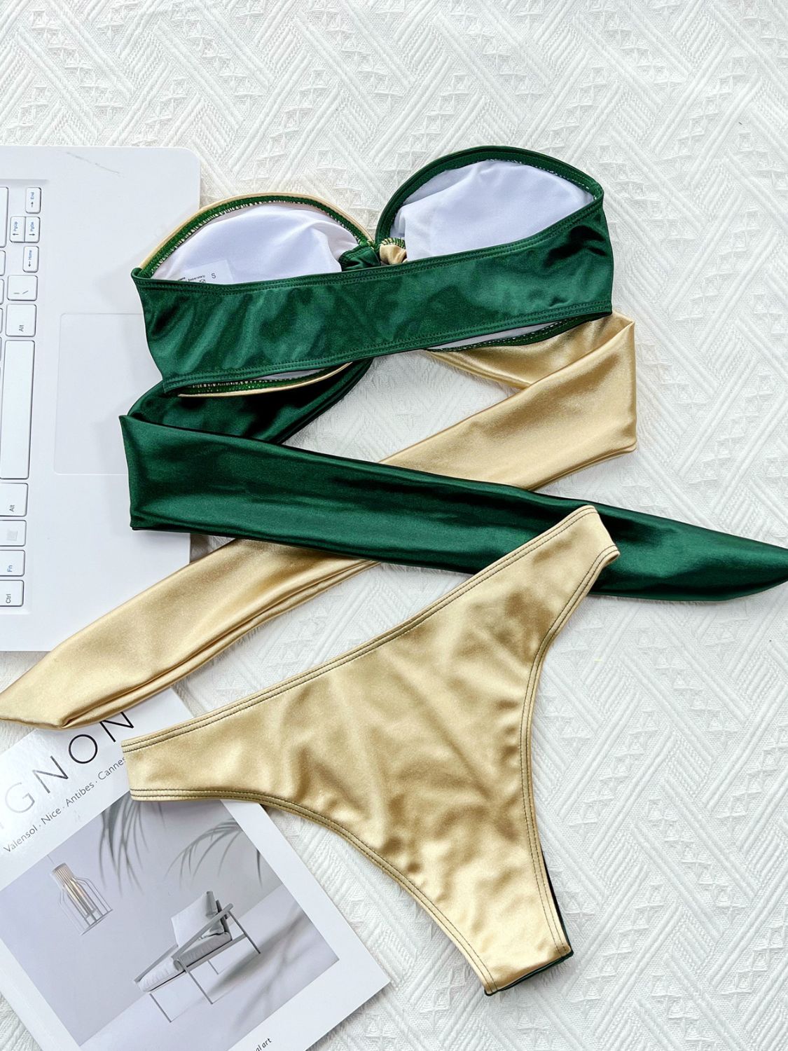 Two-Tone Tied Bikini Set Forest