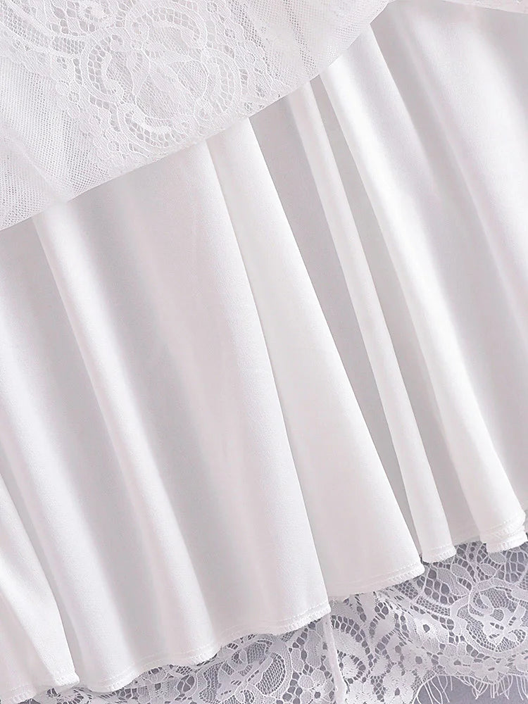 V Neck Lace Dress White