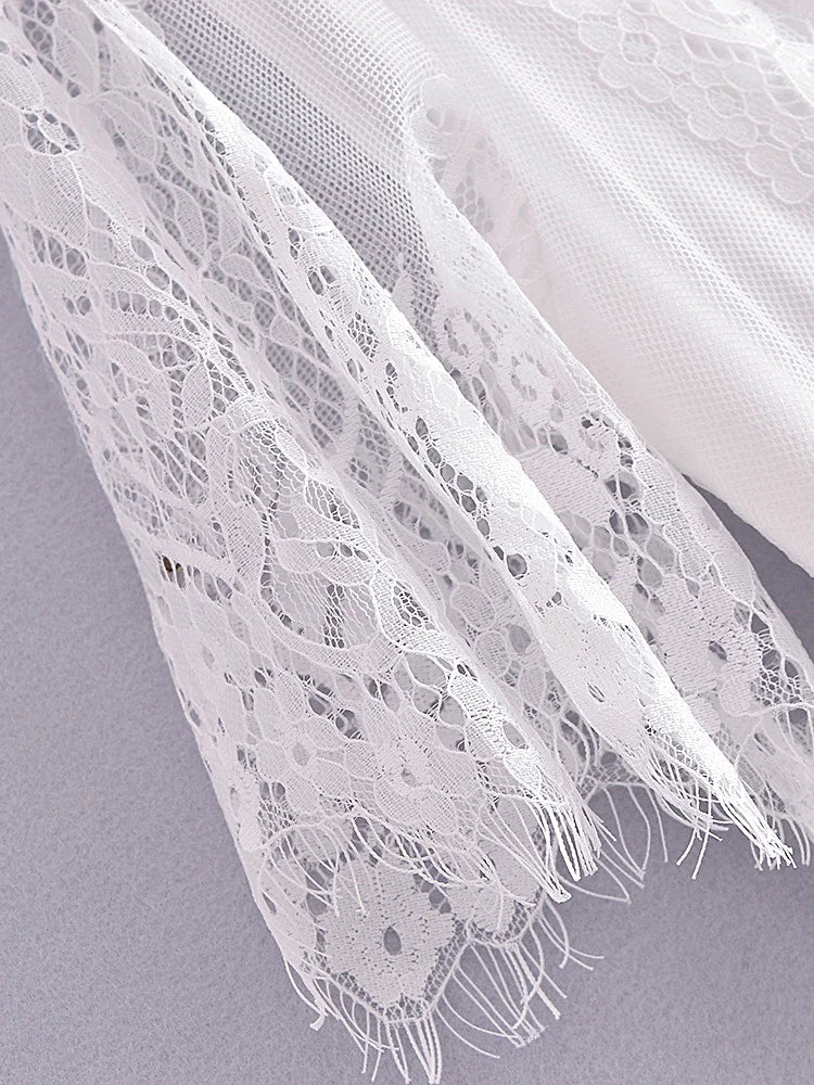 V Neck Lace Dress White