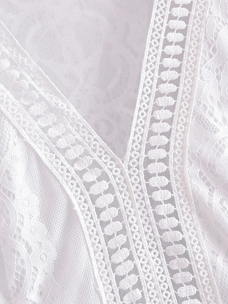 V Neck Lace Dress White