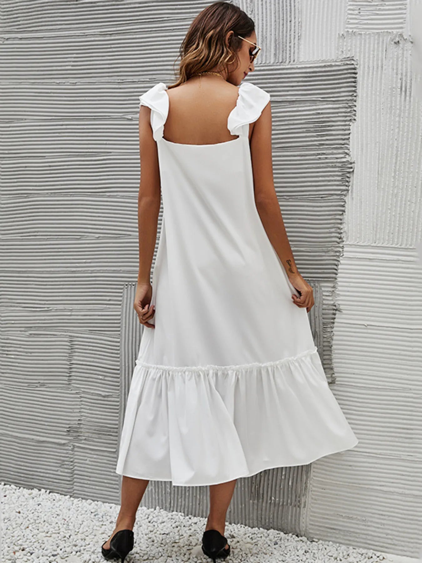 White Ivory Ruffle Dress White