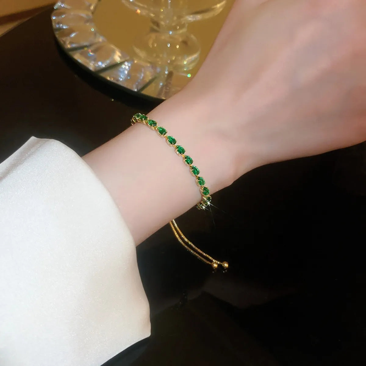 Zircon Bracelet Dark Green One Size