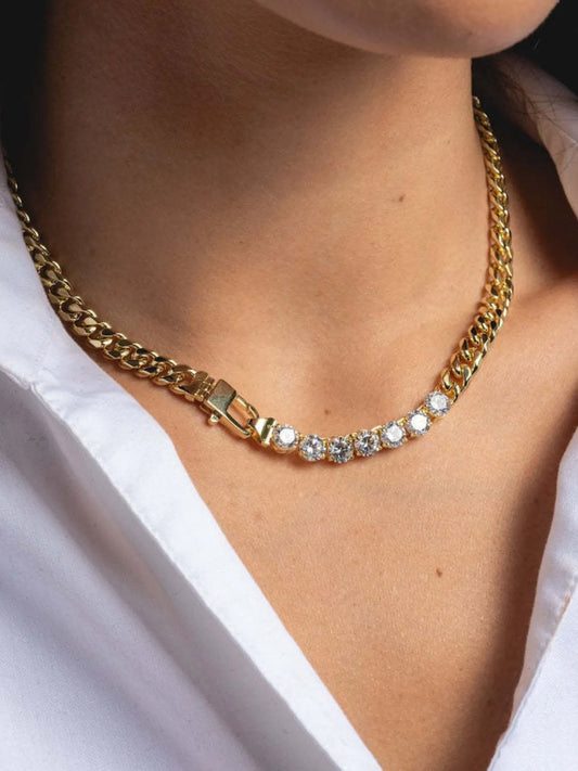 Gold-Plated Thick Zircon Necklace and Bracelet