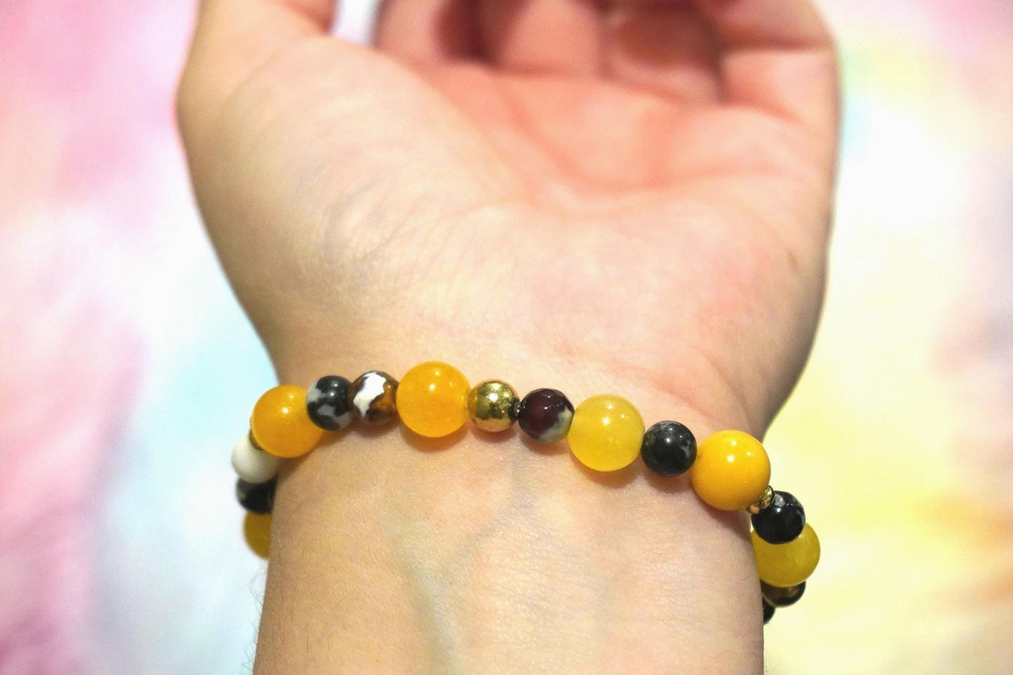 Gemstone Charm Bracelets! Happiness & Health - Yellow Agate - Zebra Jasper - Dyed Jade