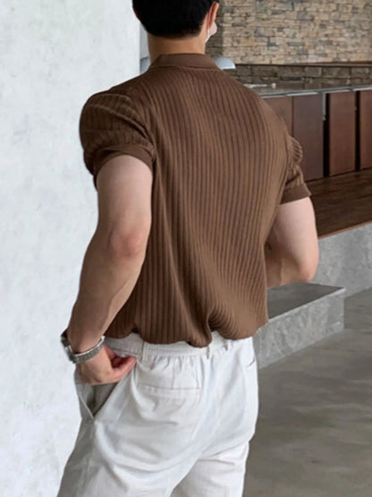 Ribbed Knit Polo Shirt