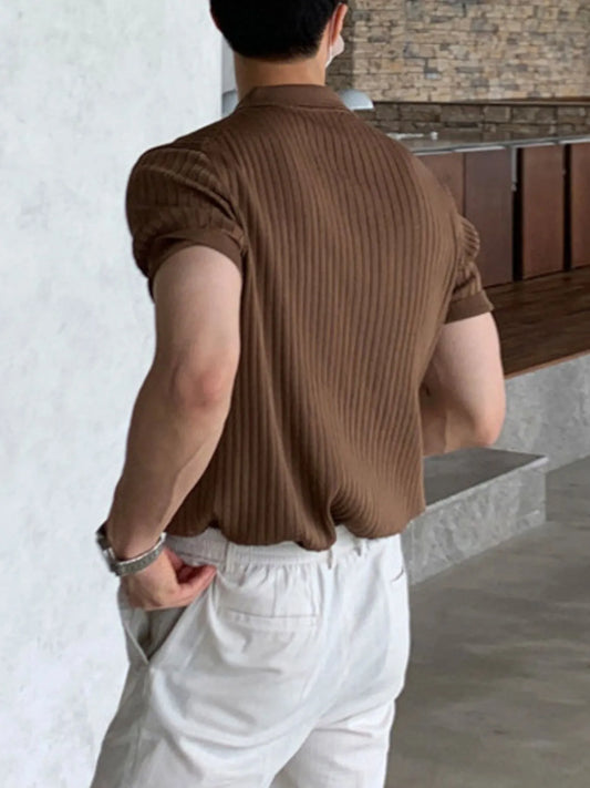 Ribbed Knit Polo Shirt