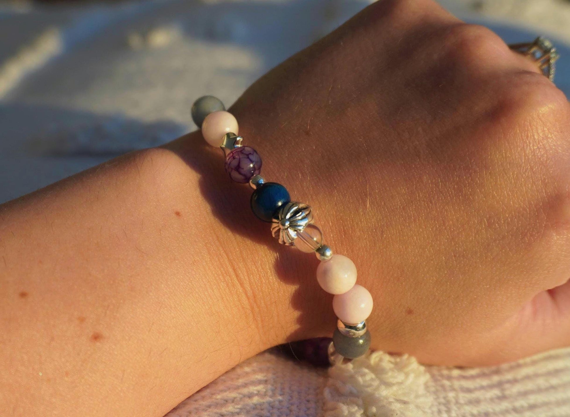 Gemstone Charm Bracelets! Girly Vibes & Prettiness - Amethyst - Purple Jade - Morganite - White Jade - Blue Quartz - Blue Tiger Eye - Strawberry Quartz - Clear Quartz