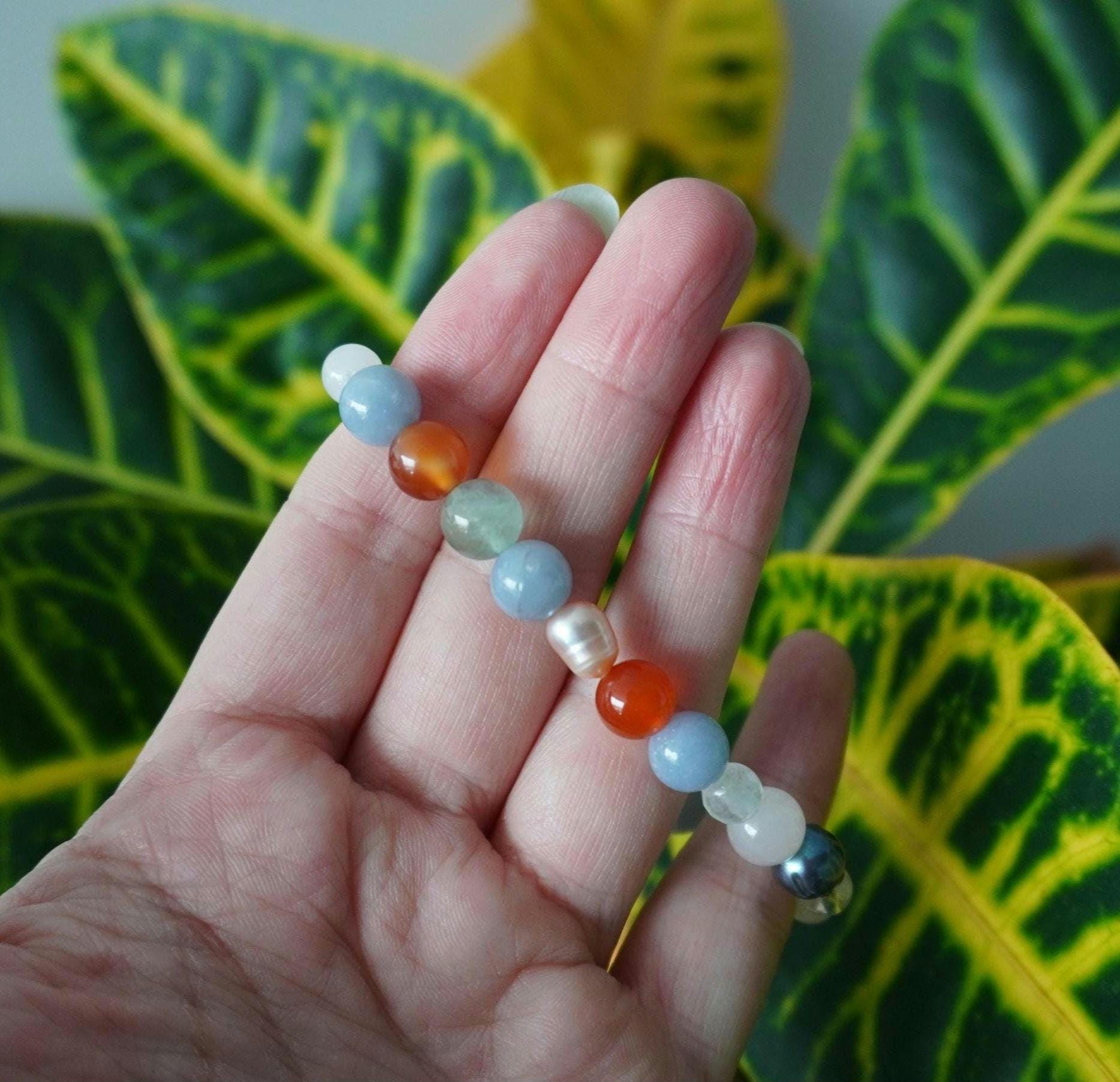 Gemstone Charm Bracelets! Happiness & Purity - Orange Agate - Pink and Purple Freshwater Pearls - Angelite - White Jade - Fluorite