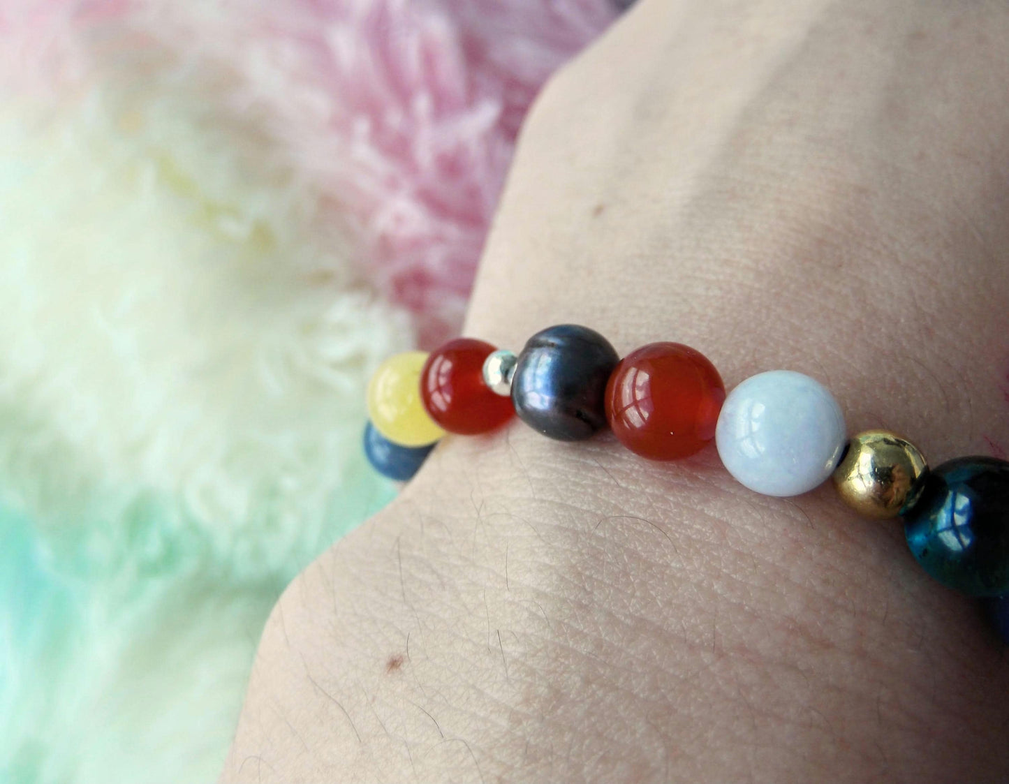 Gemstone Charm Bracelets! Happiness & Joy - Yellow Agate - Black Agate - Pink & Purple Freshwater Pearls - Blue Tiger Eye - Black Onyx - Red Jasper - Rainbow Fluorite - Blue Quartz - Angelite - Aquamarine - Morganite