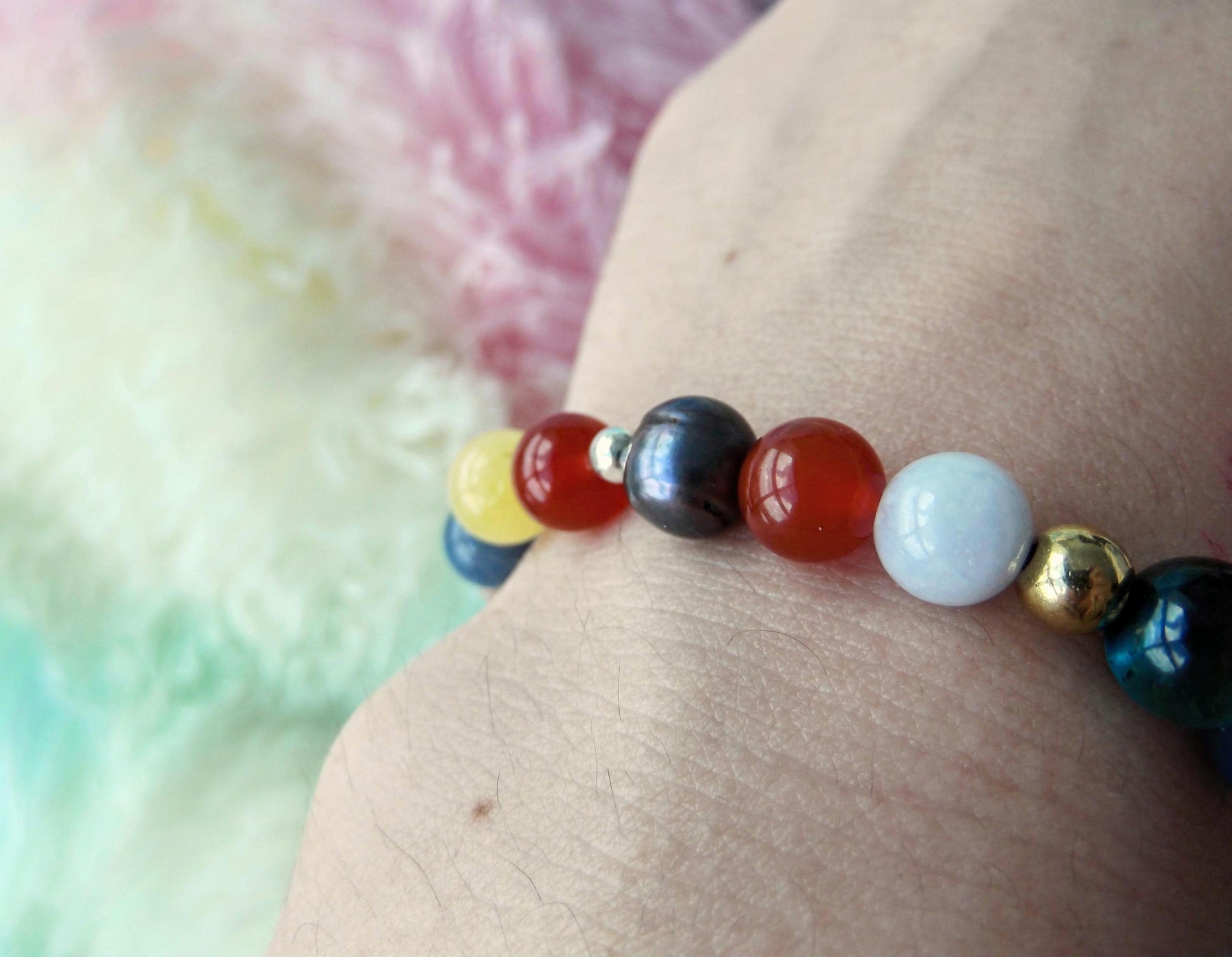 Gemstone Charm Bracelets! Happiness & Joy - Yellow Agate - Black Agate - Pink & Purple Freshwater Pearls - Blue Tiger Eye - Black Onyx - Red Jasper - Rainbow Fluorite - Blue Quartz - Angelite - Aquamarine - Morganite