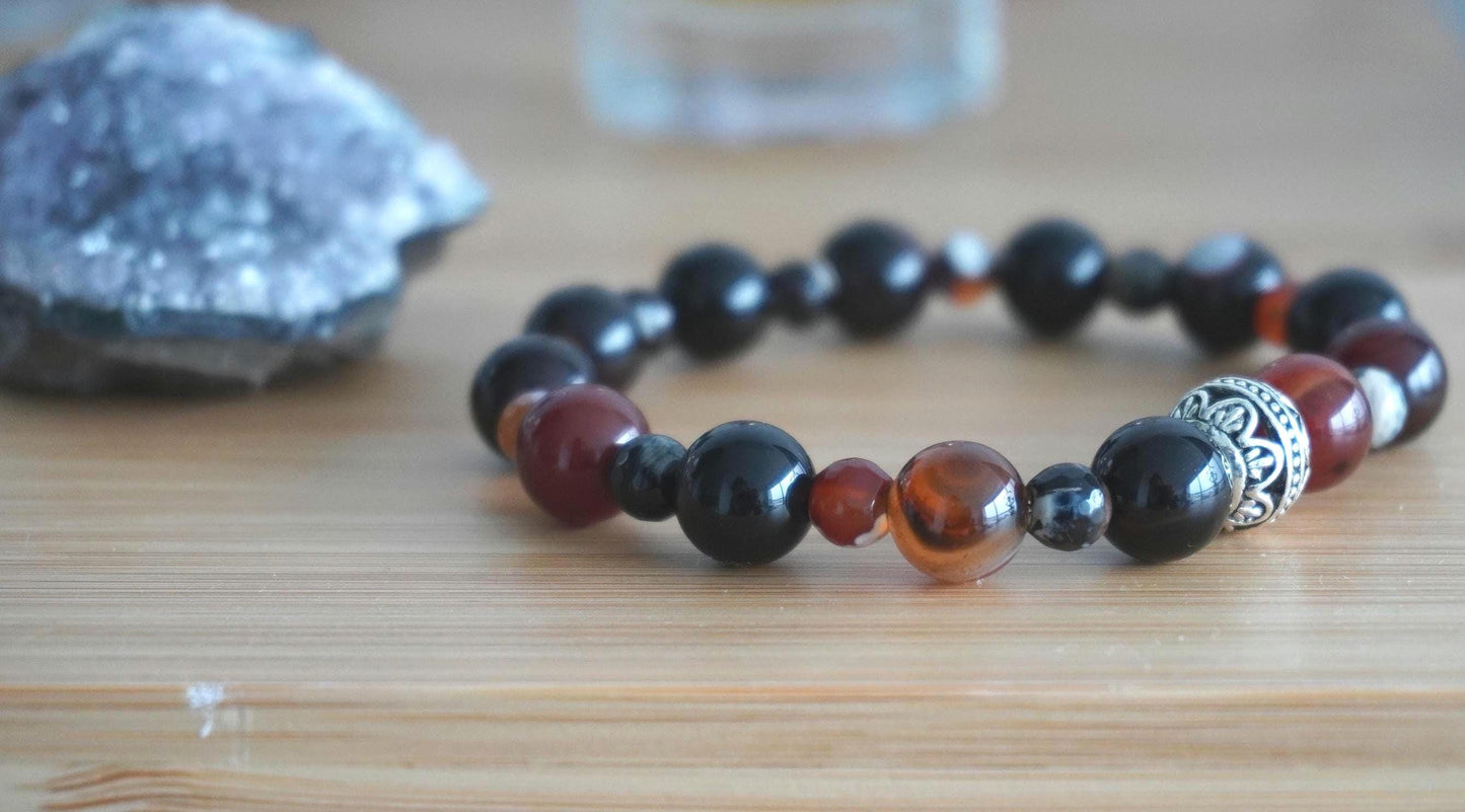 Gemstone Charm Bracelets! Love & Protection - Black and Orange Agate - Dyed Jade
