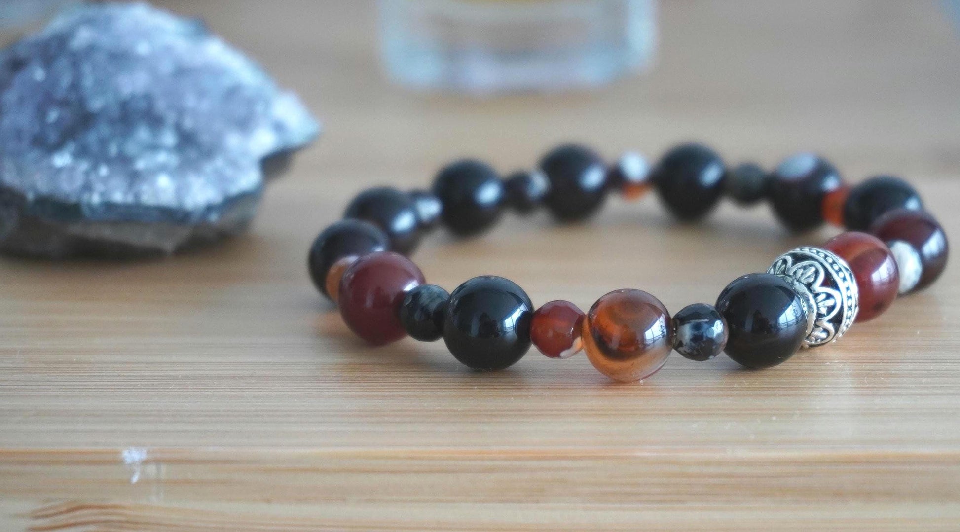 Gemstone Charm Bracelets! Love & Protection - Black and Orange Agate - Dyed Jade
