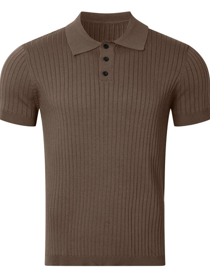 Ribbed Knit Polo Shirt