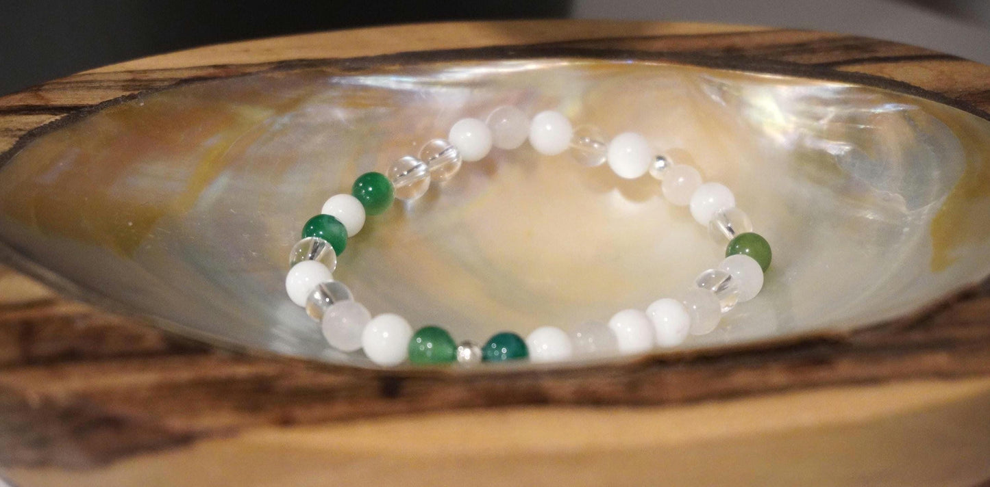 Gemstone Charm Bracelets! Appreciation & Gratitude - White Jade - Clear Quartz - Chalcedony