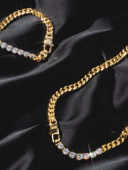 Gold-Plated Thick Zircon Necklace and Bracelet