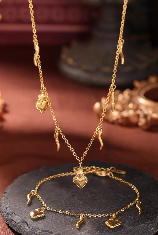 Heart Charm Bracelet and Necklace