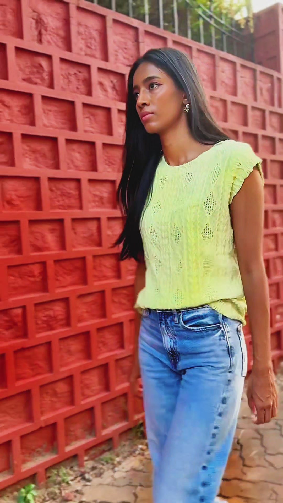 Video of Open Neck Top in Bud Green