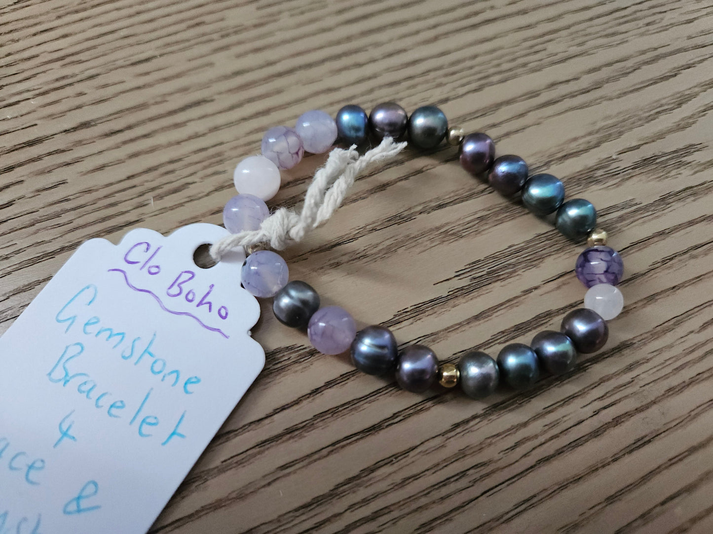 Gemstone Charm Bracelets! Peace & Mystery - Purple Freshwater Pearls - White Jade - Purple Jade