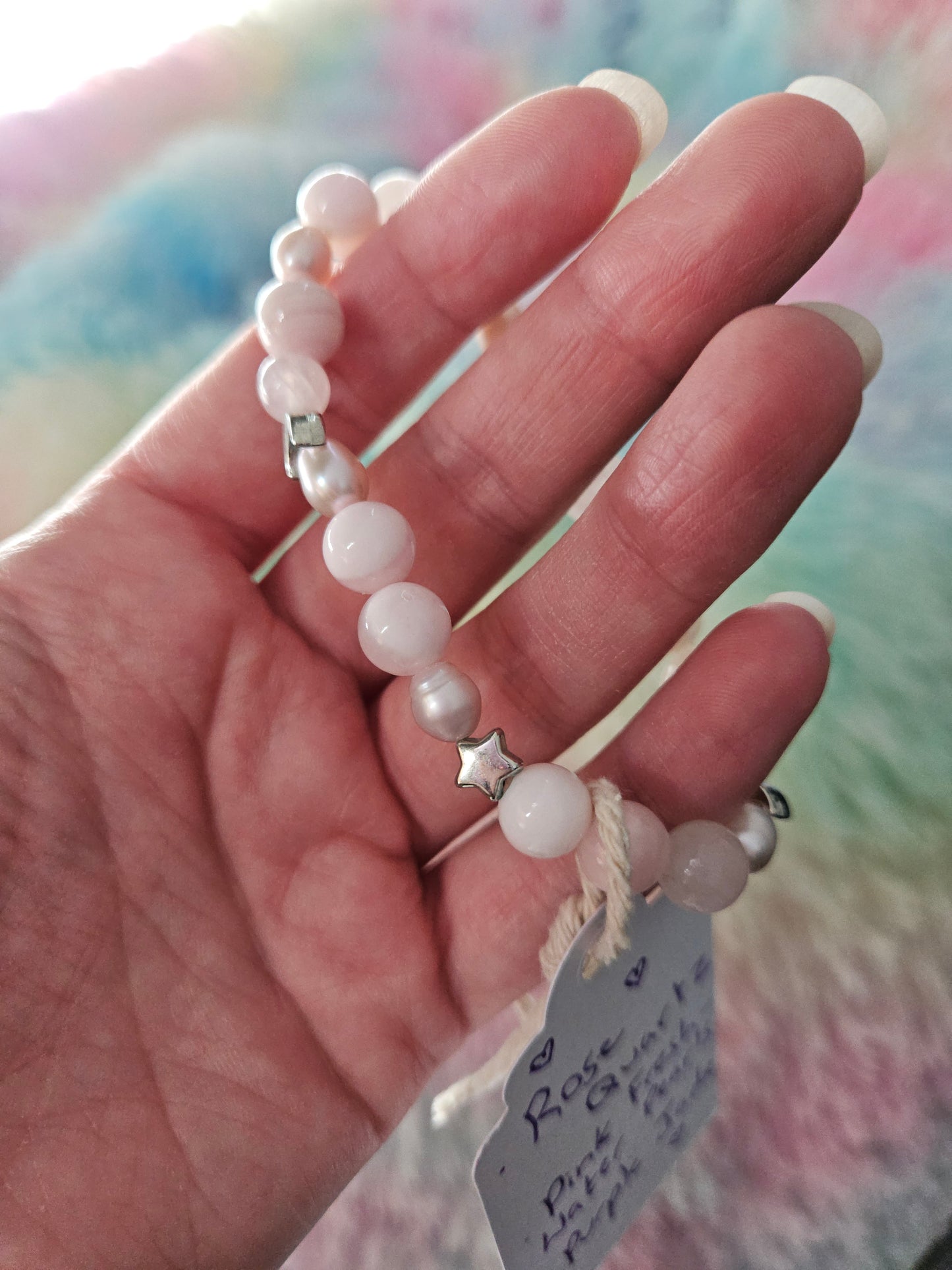 Gemstone Charm Bracelets! Love & Peace - Rose Quartz - Pink Freshwater Pearls