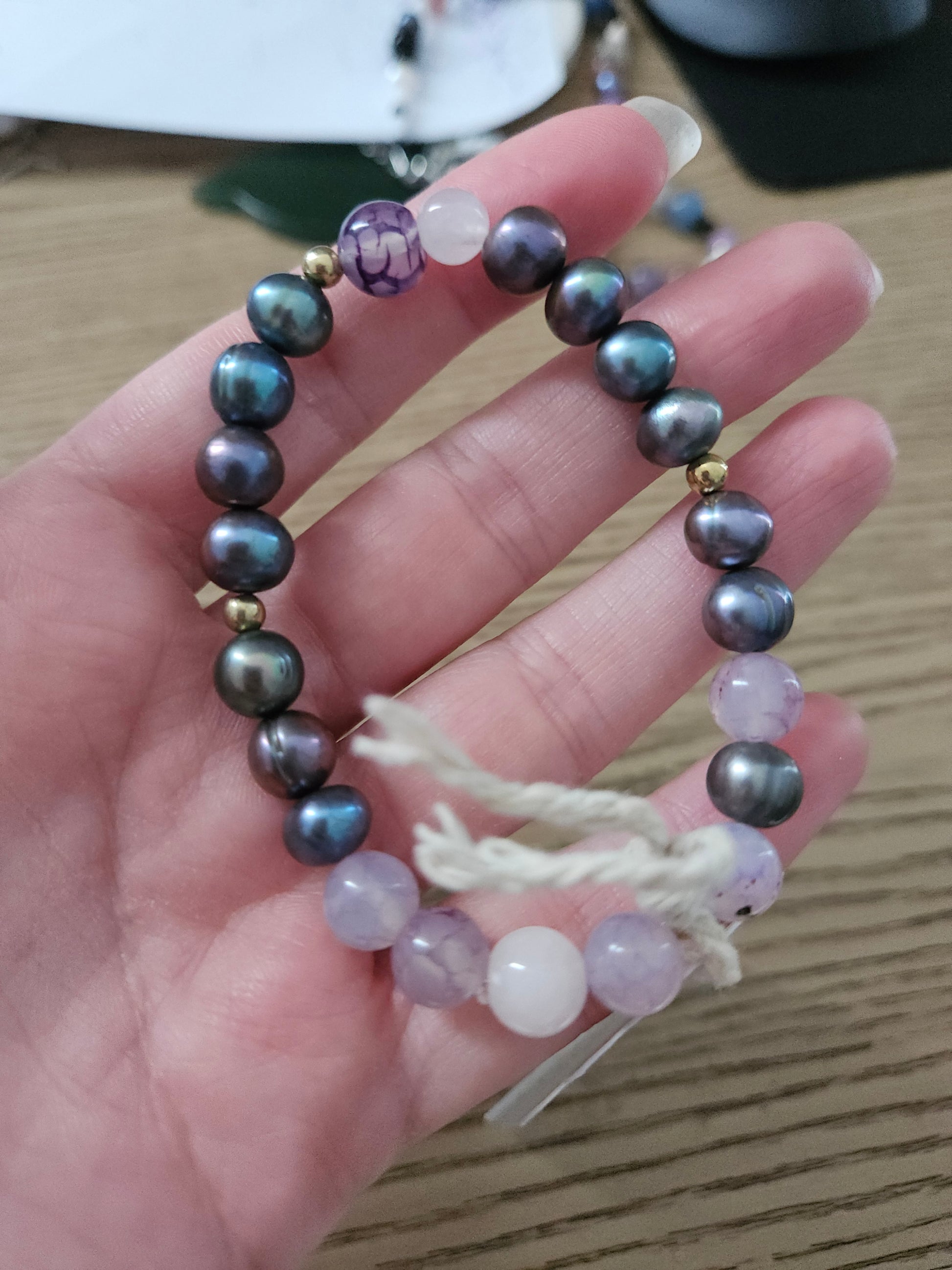 Gemstone Charm Bracelets! Peace & Mystery - Purple Freshwater Pearls - White Jade - Purple Jade