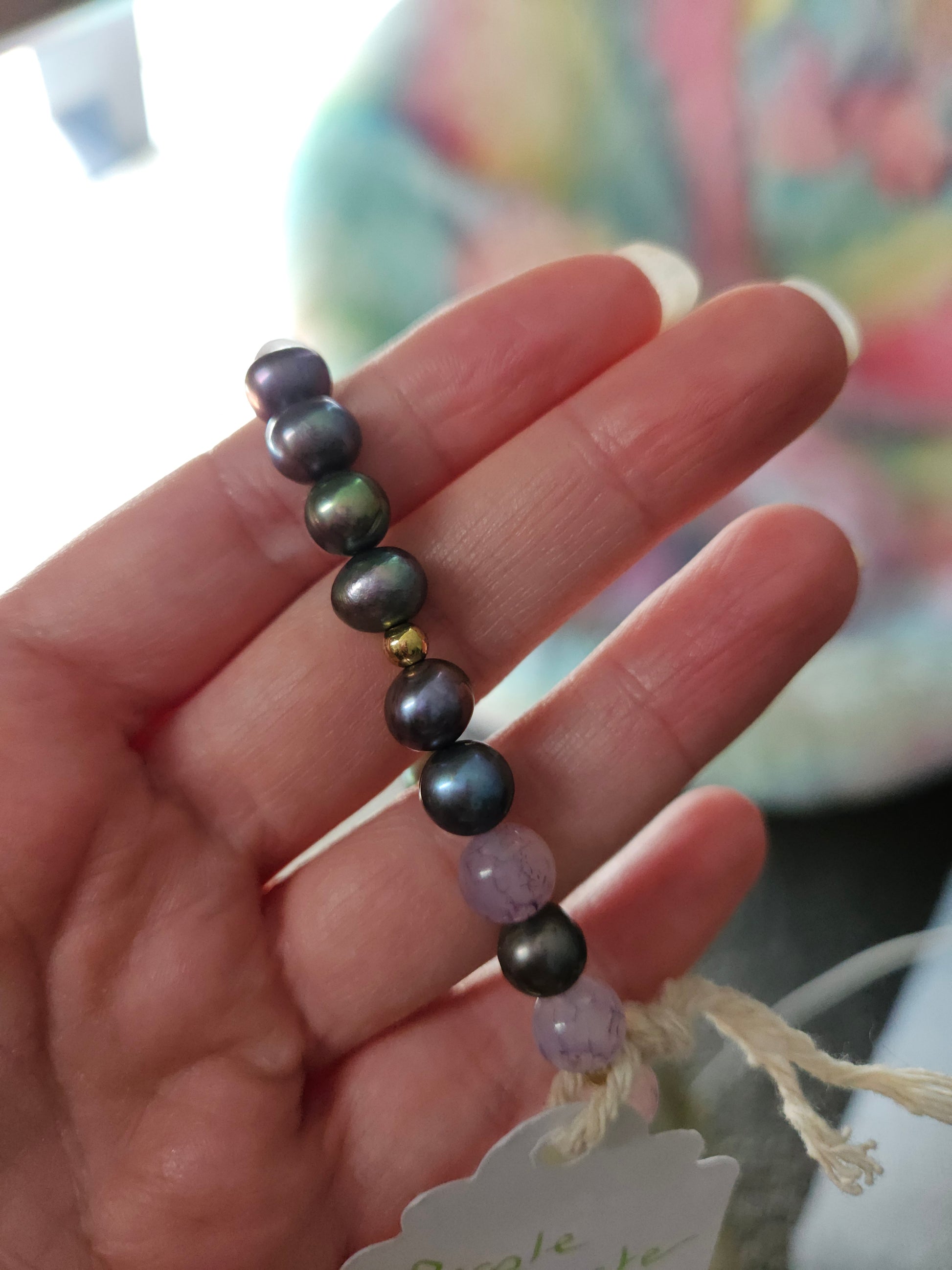 Gemstone Charm Bracelets! Peace & Mystery - Purple Freshwater Pearls - White Jade - Purple Jade
