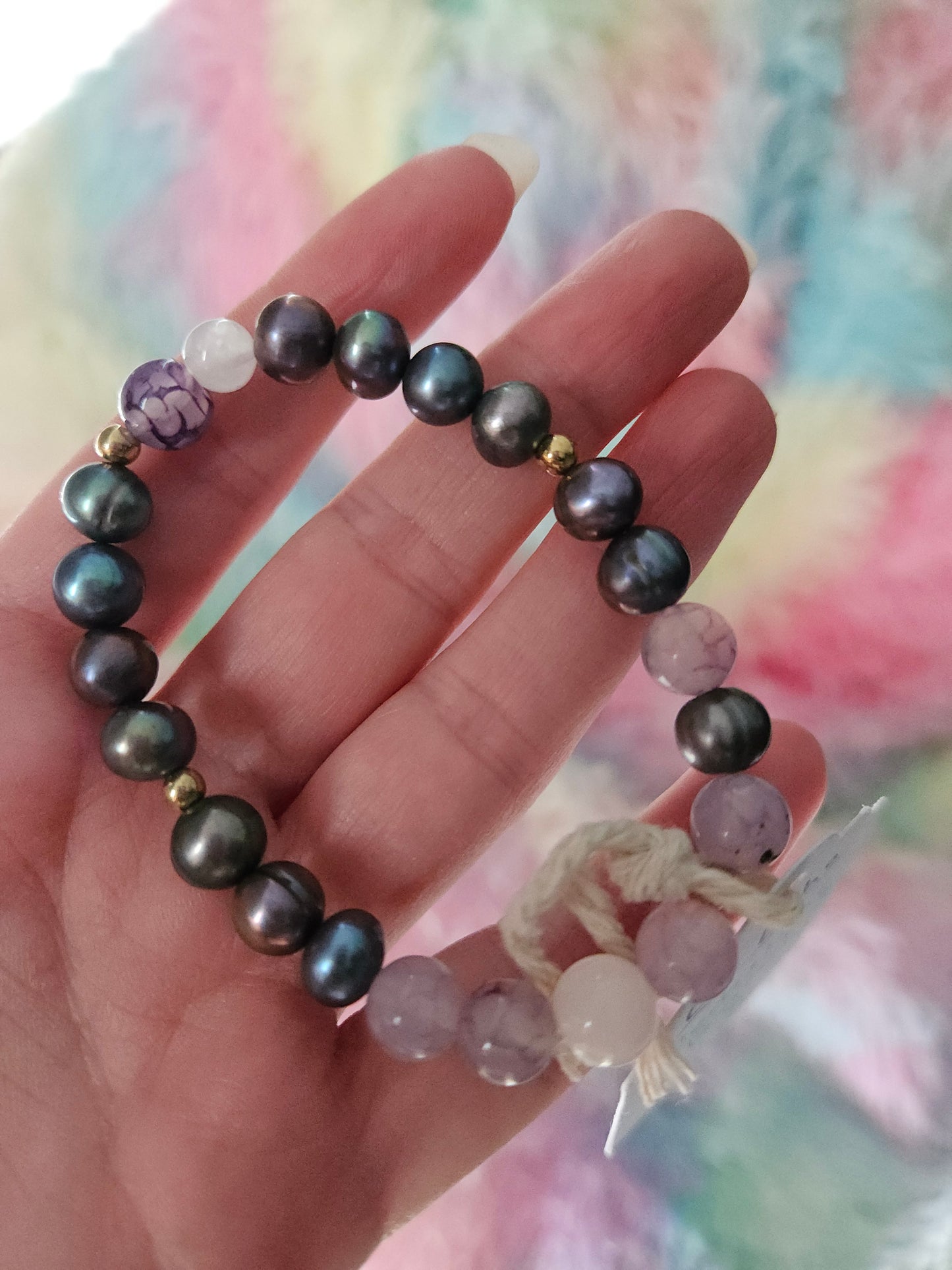 Gemstone Charm Bracelets! Peace & Mystery - Purple Freshwater Pearls - White Jade - Purple Jade
